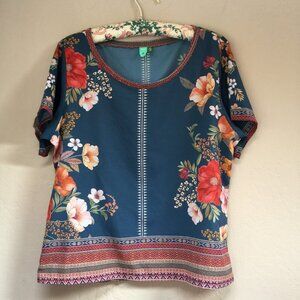 Farm Brazil Womens Size G Floral Print Short Sleeve Top Blouse Multicolor